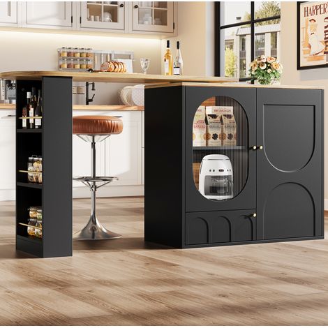 Tavolo bar girevole a 360° con vano contenitore, 138 x 39 x 105 cm, nero DESVIAE (1/5)