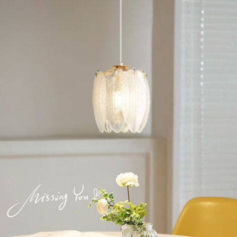Suspension minimaliste moderne, lampe de décoration intérieure, abat-jour en verre dépoli, suspension lustre rétro française à une tête, éclairage à plumes et perles (1/3)