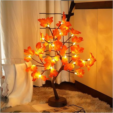 Tabletop Tree Lamp Light LED Bonsai Tree String Lights, DIY Artificielle Bonsai Tree Night Lights Décoration pour Chambre Bureau Fête de Noël Intérieur Décor Lumières (Maple Leaf 24 Lamp Beads) (1/2)