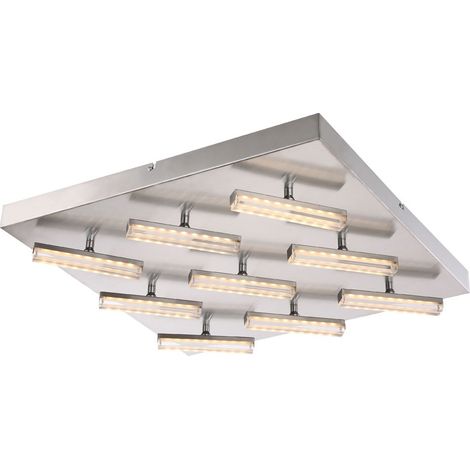 Lampada da soffitto plafoniera soggiorno luce camera da letto, 9 punti lampadina mobili, nichel satinato opaco, LED 2.9W 1665Lm bianco caldo, LxPxH 55x55x9cm