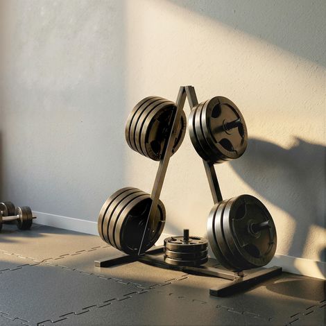 Support de plaques de musculation 5 barres, porte-poids 25 mm, charge max 200 kg, acier noir (1/5)