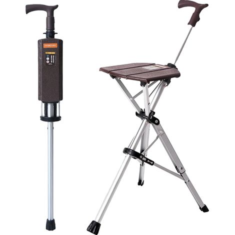 Gehstock mit Sitz, verstellbare Höhe, tragbares Design, Braun (1/2)