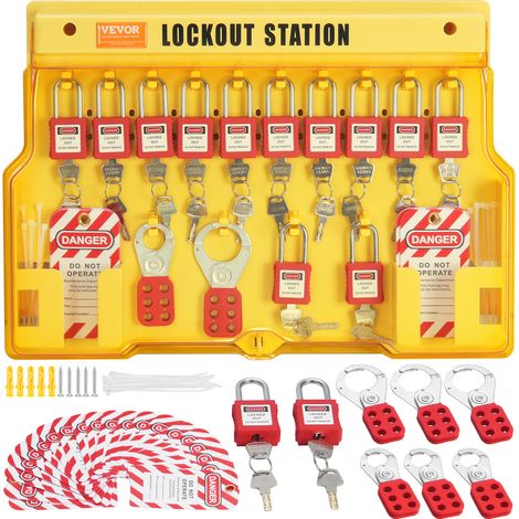 VEVOR Electrical Lockout Tagout Kit, 60 PCS Safety Lockout Tagout Station Includes Padlocks, Hasps, Tags, Nylon Ties, Expansion Kit, and Lockout Station Board, for Industrial, Electric Power (1/5)