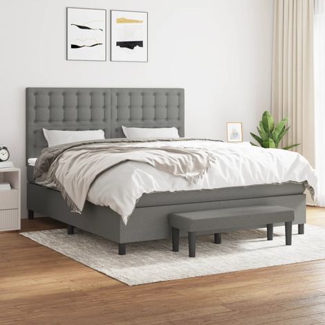 Cama box spring con colchón tela gris oscuro 180x200 cm (1/5)