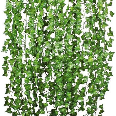 Lierre Artificiel Guirlande Chambre, 12 Pièces 2m Faux Lierre, Lieres Artificielles Decoration pour Cuisine, Patio, Balançoire, Mariage, Bureau, Fête, Noël, Décoration d'halloween, Vert (1/4)