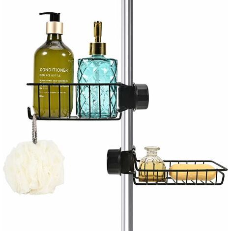 Porte-Savon Douche - Support Shampoing Acier Inox - Pour Barre Ronde 18-27mm - Sans Perçage - Lot De 2 (1/5)