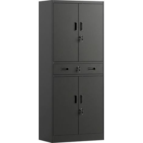 Armoire métallique de 180 cm, armoire à outils avec portes verrouillables, noire (1/5)