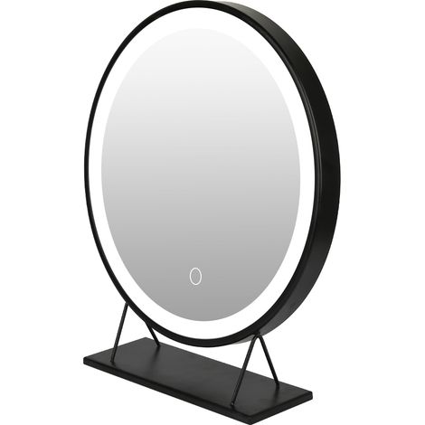 SiFree®Miroir de Maquillage Miroir Rond, 5050cm,Tricolore Dimmable,Cadre noir (1/4)