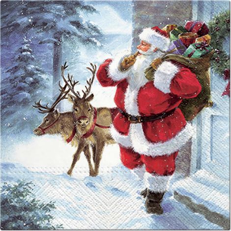 20 serviettes papier Pere noel et ses rennes