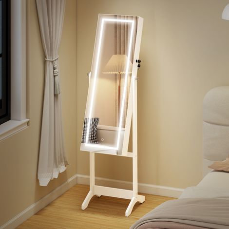 Coffret à bijoux avec bande lumineuse LED, fermeture magnétique, étagères et emplacements (1/5)