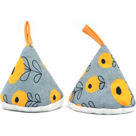 Par de adorables guantes de cocina triangulares de algodón, anti-quemaduras, con estampado de flores amarillas, 10,9 cm (4,3 pulgadas)
