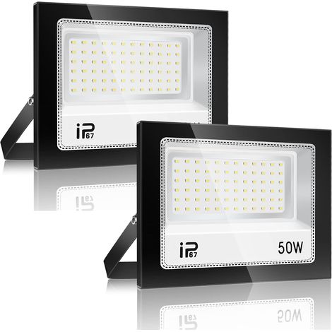 50W Projecteur LED 2 Pièce，5000lm Spot LED Extérieur，7000K Blanc Froid，IP67 Etanche Super Lumineux Eclairage Exterieur，Éclairage mural d'extérieur pour Jardin, Patio, Garage