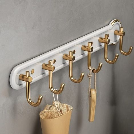 Ganchos de pared adhesivos resistentes, perchero de pared sin taladrar, ganchos para baño, 42 x 8,8 cm, blanco (1/5)