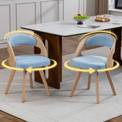 Set di due sedie da pranzo in legno in stile moderno con seduta girevole, cuscini in cotone e lino e schienale curvo sedie d'accento per cucina, bar e soggiorno (Blu Lino)