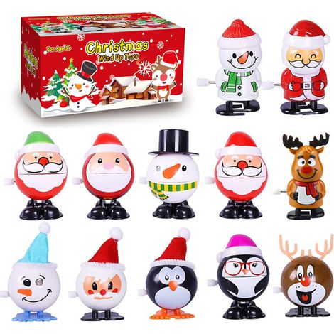 12-teiliger Adventskalender mit Aufziehspielzeug – Weihnachtsgeschenke, animierte Kleinigkeiten für den Nikolausstiefel, verschiedene mechanische Hüpf- und Laufspielzeuge (1/5)