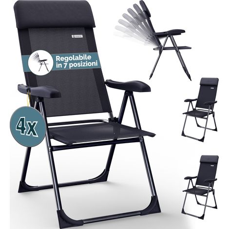 Casaria Set di 2 sedie da Giardino pieghevoli regolabili 7 posizioni in alluminio con schienale alto funzione reclinabile sedia da campeggio pieghevole da balcone sedia con schienale alto pieghevole 4