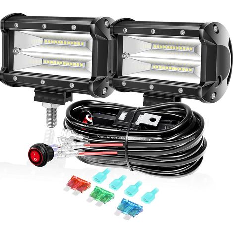 2 Pièces 13cm 5 Pouces 72W Phare de Travail LED avec Câblage Kit, 12V 24V Feux de Travail LED 6000K Blanc Imperméable pour 4x4 Voiture Camion Offroad SUV Tracteur ATV Motos (1/5)