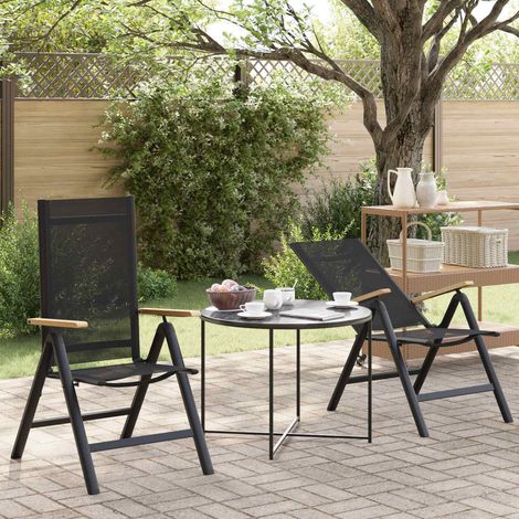 vidaXL Sedie da giardino reclinabili 2 pcs Nero 58 x 73 x 111,5