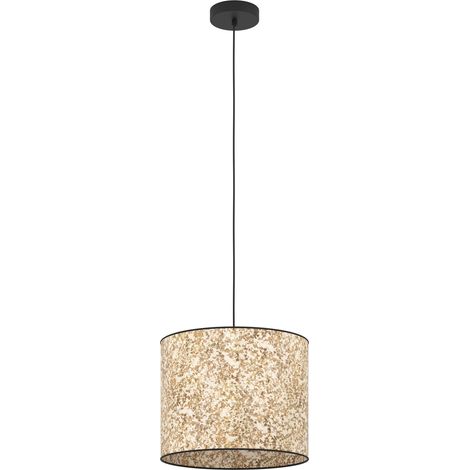 EGLO Hängelampe Butterburn, 1-flammige Pendelleuchte über Esstisch, Esszimmerlampe aus Metall in Schwarz und Textil mit Birkenblättern, Hängeleuchte mit E27 Fassung, Ø 36 cm