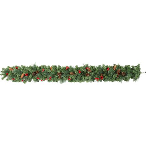 Couronne de Noël artificielle, 180 cm de long, décoration de Noël, avec 162 branches denses, pommes de pin, grappes de baies et feuillage vert (1/5)