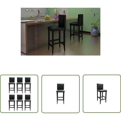 The Living Store Tabourets de bar lot de 6 noir similicuir - Tabouret De Bar - Tabourets De Cuisine - Ensemble De Tabourets - Meubles De Salon - Mobilier Moderne (1/5)
