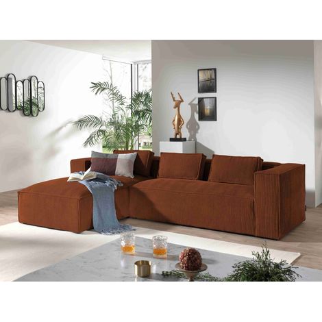 Stella – ecksofa – cordsamt – 4-sitzer – moderner stil – links - terrakotta