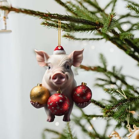 Pendentif Porc - Décoration Arbre De Noël En Acrylique - Pour Intérieur Et Décor Festif - 1 Pièce (1/3)