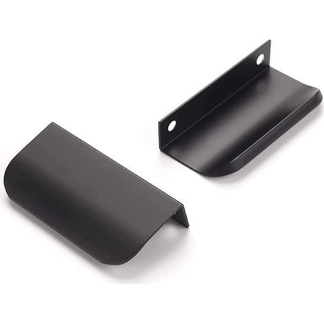 Set aus sechs unsichtbaren Griffen, Möbelgriffen, modernen und minimalistischen Schrankgriffen aus Aluminiumlegierung, Schubladengriffen (schwarz, 64 mm Lochabstand) (1/5)