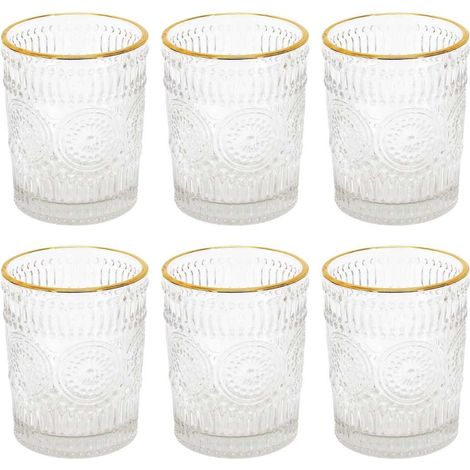 Set de 6 verres 25cl en verre avec reliefs géométriques et liseré doré (1/4)