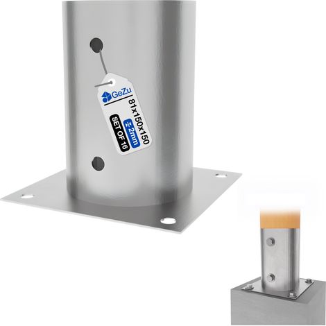Lot de 16 Support poteau à visser galvanisé à chaud 81 x 81 mm – pied platine rond pour bois, base d’angle robuste pour clôture et pergola – GeZu Impex (1/5)