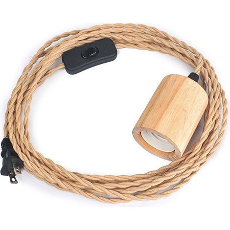 Kit de cordon suspension en avec interrupteur à intensité variable lampe suspendu industriel vintage corde torsadée bois nylon (1/3)