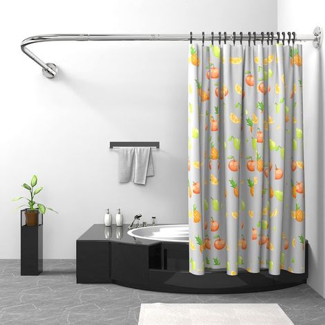 Tringle à Rideau de Douche L Forme, Barre De Douche Angle Acier Inox, 75x170cm Réglable Extensible Barre Rideau Douche avec Anneaux de Rideaux, pour Salle de Bain Baignoire Vestiaire (1/5)