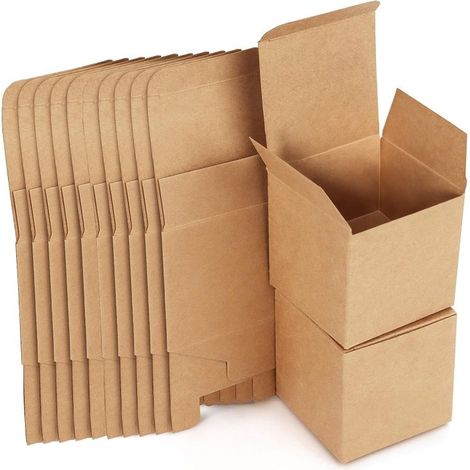 Boîte cadeau en papier kraft brun 10 x 10 x 10 cm avec couvercle (idéale pour les cadeaux, les fêtes, les anniversaires et les mariages) - Lot de 25 (1/5)