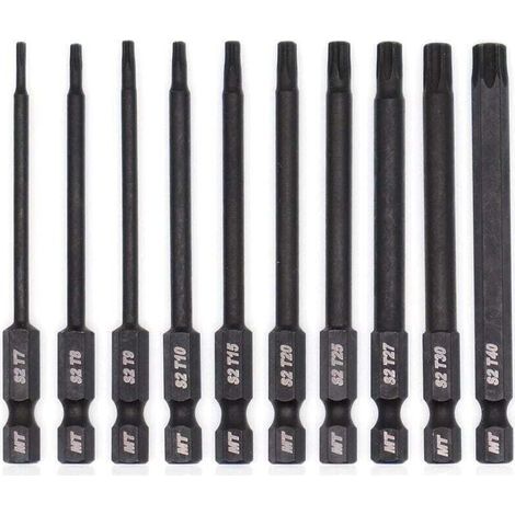 Jeu d\'embouts Torx pour tournevis, perceuses et cls chocs, rsistant la temprature, traitement thermique avanc, revtement phosphat, 8 cm, 10 pices (1/4)