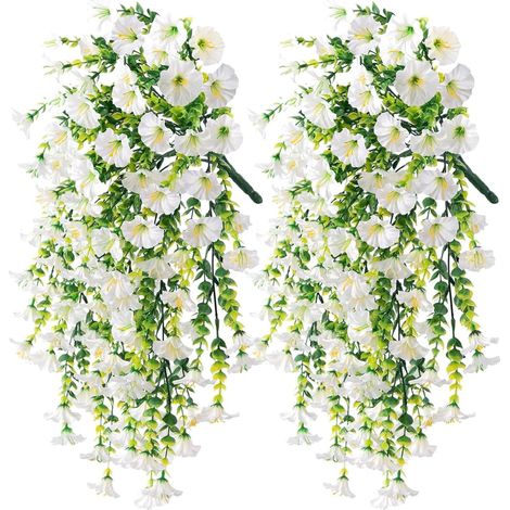 2 pièces fleurs artificielles, suspension extérieur 75 cm, plastique résistant UV, décor balcon jardin (1/5)