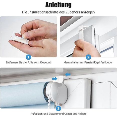 Supports pour stores enrouleurs faciles à utiliser, sans perçage, avec pince de serrage en plastique. (1/4)