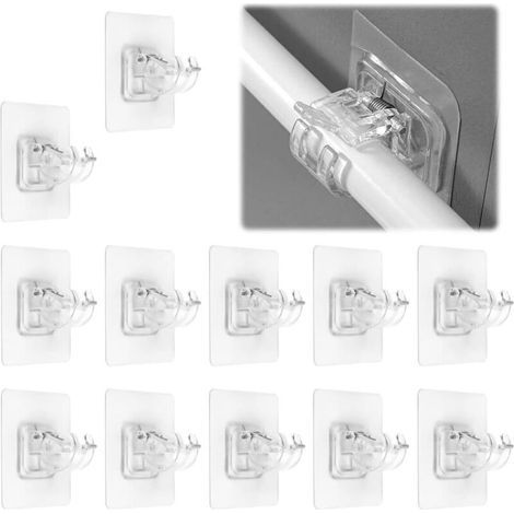 Support de Tringle à Rideau, Lot de 12 Support Rideau sans Percage Crochets, Support Tringle Rideaux, Porte-tringles de Montage Supports de Tringle Auto-adhésifs pour Chambre à Coucher, Cuisine (1/5)