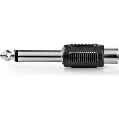 Adaptador de audio mono  Pasador de 6,35 mm  RCA Hona  Platerado de níquel  Rak  ABS  Negro  1º.  Cerrar