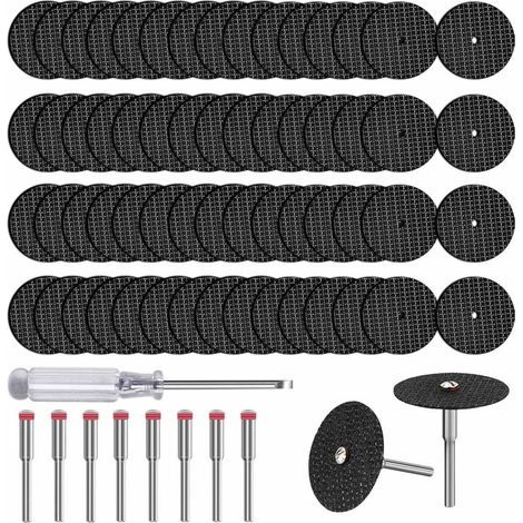Set di 60 dischi da taglio per Dremel, mini lama circolare per metallo con 8 mandrini di montaggio, accessori per utensili rotanti per il taglio del metallo (1/5)