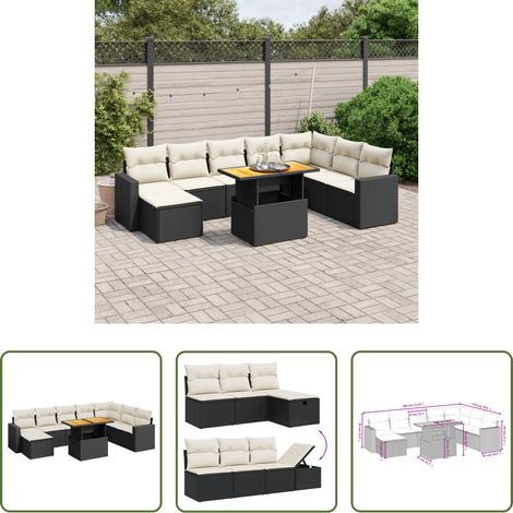 vidaXL Set de sofás de jardín 8 piezas y cojines ratán sintético negro (1/5)