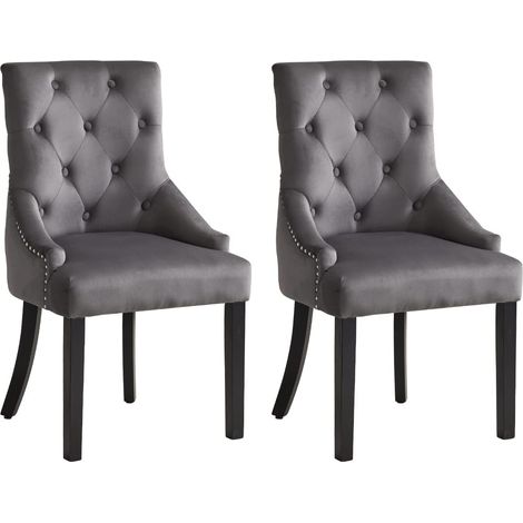 Velvet Armchair,Dining Chairs Set of 2, Upholstered Accent Side Chair,Armchair for Living Room Bedroom Restaurant Lounge,with Ring Knocker, Velvet Fabric (Dark Grey)