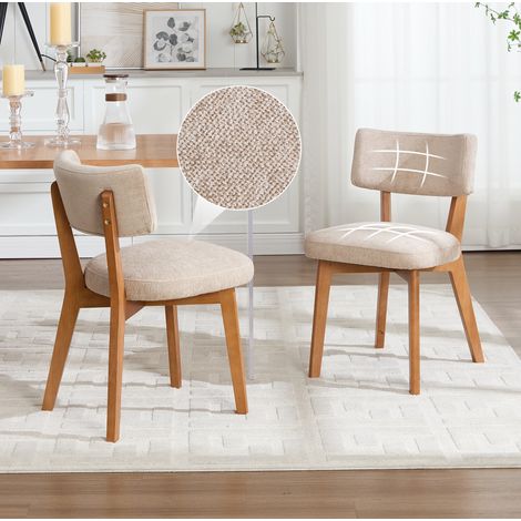 Lote de 2 sillas de comedor estilo mid-century, asiento acolchado de tela caqui, patas de madera (1/5)