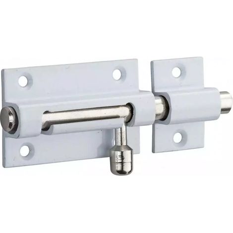 Verrou pour porte de meuble targette laiton laqué blanc 50 mm