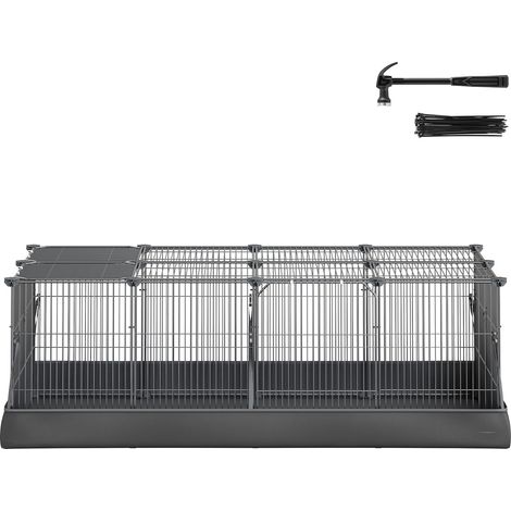 Cage à hamster, Cage à Lapin, 20 Panneaux, Tapis Imperméable, Double Porte, Noir
