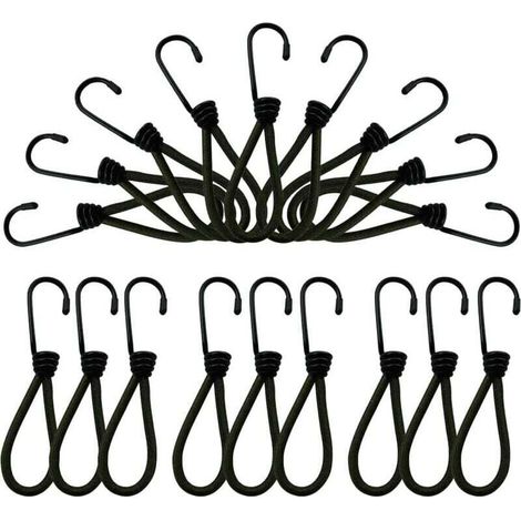 Haken, elastische Bungee-Seile mit Haken, 25 Stück Haken-Bungee-Seile, schwarze Gummiplanenspanner, elastische Pool-Bungee-Seile - Crezuo