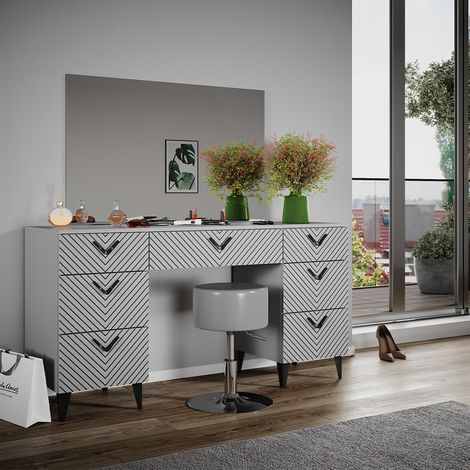 Tavolo da toeletta Anett, Grigio, 150 cm con sgabello, Vicco
