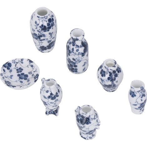 Ensemble de vases miniatures en porcelaine pour maison de poupée à l'échelle 1:12, design traditionnel, avec soucoupes décoratives pour décoration à faire soi-même. (1/5)