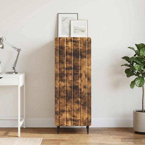 Buffet 1 porte en bois d'ingénierie chêne fumé, étagères modulables, 34,5 x 33 x 92 cm - PANGIVO (1/5)