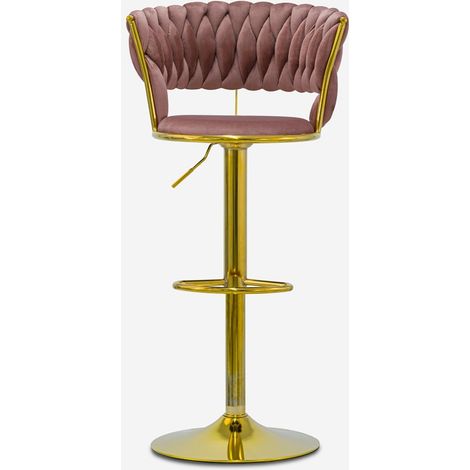 Hocker verstellbar aus goldfarbenem Metall und gewebtem Samt Macaron - Pink