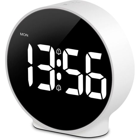 Réveil numérique LED avec fonction snooze, luminosité réglable, affichage de la semaine, fonctionne sur piles ou secteur (mode économie d'énergie après 8 secondes), portable, blanc, 10 cm (3,94 pouces (1/5)